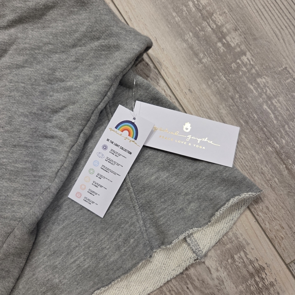 Spiritual Gangster Cropped Sweatshirt W Vibrant Rainbow Stripes- In Heather Gray - Picture 2 of 9